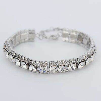 #ad Womens Swarovski Elements Crystal Big Tennis Stone Bracelet Bangle Silver Plated GBP 5.99