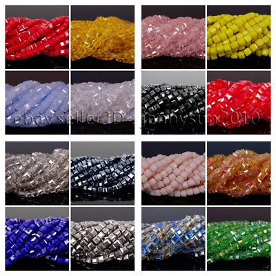#ad 100 Pcs Top Quality Czech Crystal Faceted Square Cube Loose Spacer Beads 4mm 6mm $2.86
