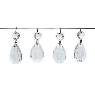 #ad Lot of 4 Vintage Lamp Chandelier Part Tear Drop Crystal Glass Diamond Cut Prisms $9.97