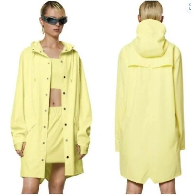 #ad Rains Long Waterproof Hooded Rain Coat Jacket Yellow Trench coat XL XXL $70.00
