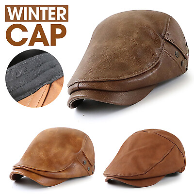 #ad Adjustable Men Beret Hat Leather Cap Autumn Winter Newsboy Gatsby Ivy Retro HaAf $15.78