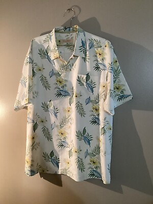 #ad Tommy Bahama Men’s Camp Shirt Palm Print 100% Silk Button Up Size Lg $19.79