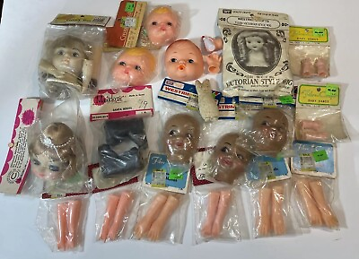 #ad Vintage assorted lot of Doll Making Craft Parts Heads Faces Hands $20.00