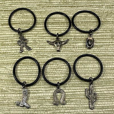 #ad Cowboy Wine Bottle Charms Western Boot Horseshoe Cactus Rubber Rings Lot 6 #B $9.95