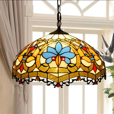 #ad #ad Tiffany Stained Glass Ceiling Pendant Light Fixture Vintage Single Hanging Lamp $129.90