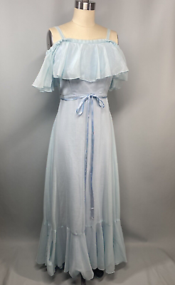 #ad Vintage Dress JUNIOR SIZE 3 4 XS XXS blue sheer JCPENNEY maxi 70#x27;s bridesmaid $39.00