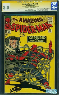 #ad AMAZING SPIDER MAN #25 CGC 8.0 SS SIGNED BY STAN LEE 1st CAMEO OF MARY JANE $4999.99