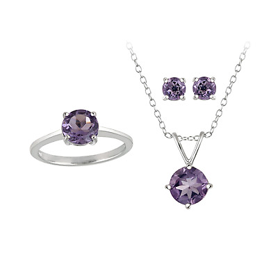 #ad 3.6ct Amethyst Pendant Earrings amp; Ring Solitaire Set in 925 Silver $29.99