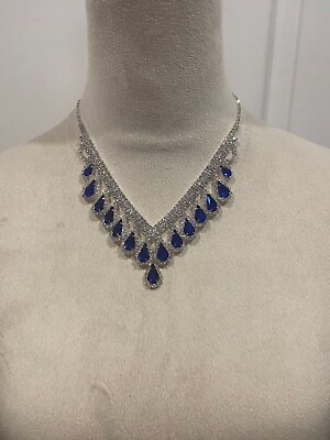 #ad #ad Crystal Necklace Earrings Jewelry Set Royal Blue $19.99