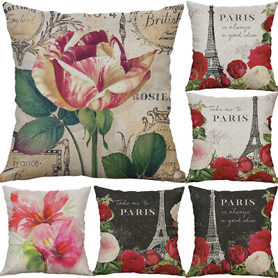 #ad Rose flower Cotton Linen Sofa Waist Cushion Cover Pillow Case Home Decor $3.99