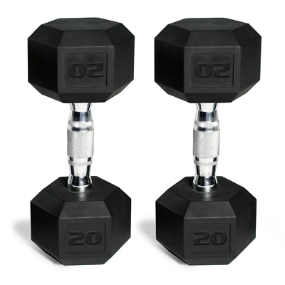 #ad CAP Barbell Rubber Coated Hex 20lb Dumbbells Set of 2 Black Weight Barbell Pairs $69.71