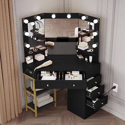 #ad Vanity Set Makeup Table with Large 10 LED Lighted Tri Mirror amp; 6 Drawers Bedroom $189.99