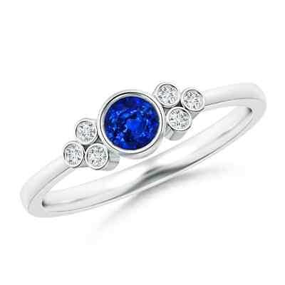 #ad ANGARA Vintage Style Round Blue Sapphire Ring with Diamond Trio $914.32