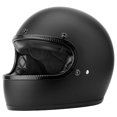 #ad NEW DOT Vintage Retro Full Face Motorcycle Helmet S M L XL XXL Matte Black $59.95