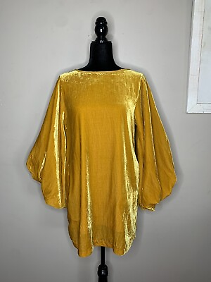 #ad Anthropologie RHODE Balloon Sleeve Velvet Mini Dress Mustard Yellow Womens Sz S $249.00