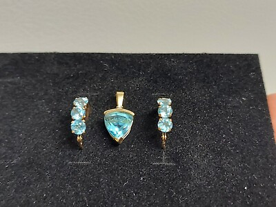 #ad 10k Gold Blue Topaz Earrings And Pendant $175.00