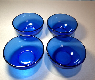 #ad Set of 4 Vintage Cobalt Blue Glass Soup Cereal Bowls 2 Cup Capacity From Mexico $37.00