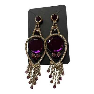 #ad Purple and Gold Dangly Tear Drop Chandelier Earrings with Rhinestones $10.00