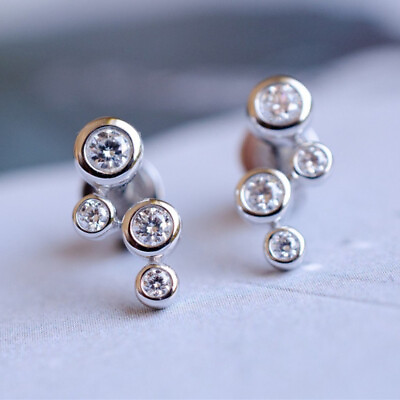 #ad Elegant Women Anniversary Jewelry 925 Silver Cubic Zirconia Stud Earrings C $2.55