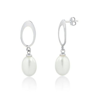 #ad Freshwater White Pearl Drop Dangle Earrings 18k Solid White Gold for Women $158.94