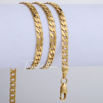 #ad 5mm 18 24quot; Yellow Gold Filled Flat Curb Chain Necklace for Women Men Unisex Link $8.99