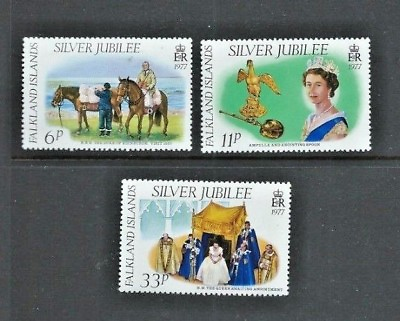 #ad FALKLAND ISLANDS 1977 ELIZABETH II SILVER JUBILEE Set of 3 Mint MNH GBP 0.99