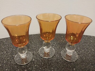 #ad CRYSTAL amp; AMBER FOOTED FLUTED WINE BRANDY GLASS quot;SET of 3quot; $69.99