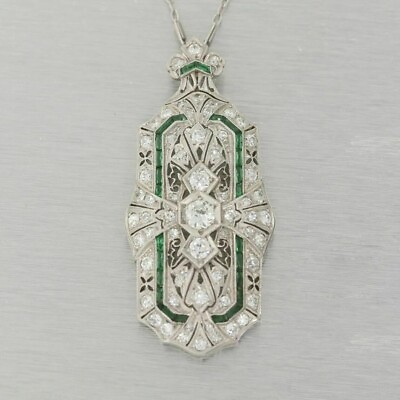 #ad Art Deco Vintage Style Lab Created Diamond amp; Emerald Wedding 925 Silver Pendant $80.50