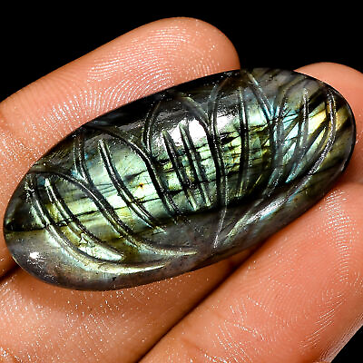 #ad 100% Natural Labradorite Oval Shape Carved Loose Gemstone 30 Ct 37X18X5mm X 7773 $3.30