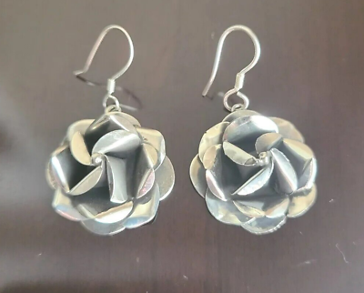 #ad Erick#x27;s Sterling Silver Rose Earrings Taxco.925 $58.00