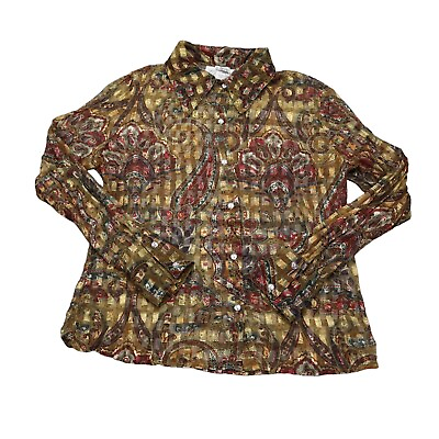 #ad Love Amour Shirt Womens L Multicolor Paisley Button Up Long Sleeve Collared Top $18.97