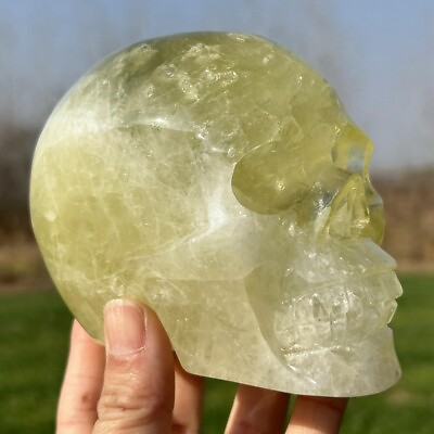 #ad 2.75LB Natural Citrine Skull Hand Carved Quartz Crystal Reiki Skull Healing $226.79
