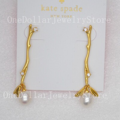 #ad Kate spade Women Jewelry CZ Post Stud earrings Matte Gold Tone Branch Pearl NWT $16.99