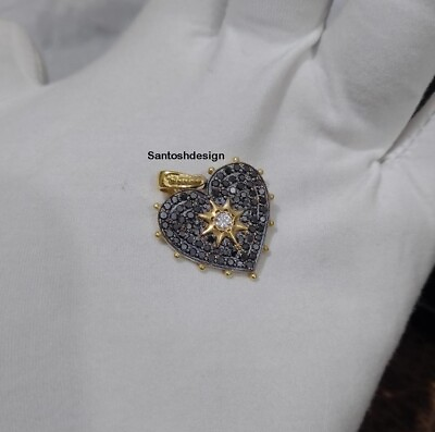 #ad Beautiful Heart Black Spinel Diamond Silver Charm PendantHandmade JewelryGift $106.60