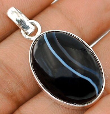 #ad Natural Banded Agate 925 Solid Sterling Silver Pendant Jewelry NW10 3 $29.99