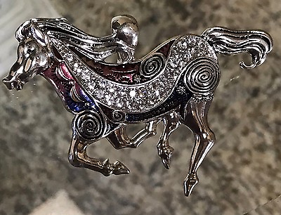 #ad Western Flying Horse Silver With Rhinestones Megnetic Closure Pendent $19.99