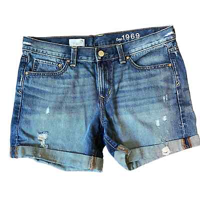 #ad Gap 1969 Sexy Boyfriend Distressed Rolled Cuff Denim Blue Jeans Size 28R $22.00