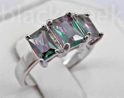 #ad Rainbow Topaz CZ 925 Sterling Silver 3 Stone Promise Ring Choose Size $24.39