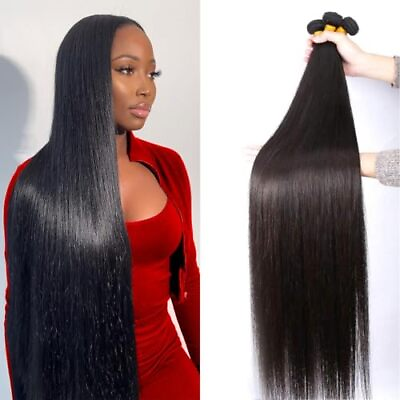 #ad Human Hair Straight Bundles 12A Grade Brazilian 24 26 28 Natural Black Color $224.56