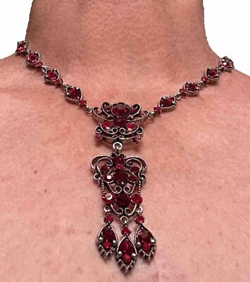 #ad Vintage Fashion Jewelry Accessory Victorian Inspired Necklace Red Stone Metal $27.77