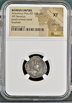#ad Roman Empire Antoninus Pius AD 138 161 AR Denarius posthumous issue NGC XF $295.00