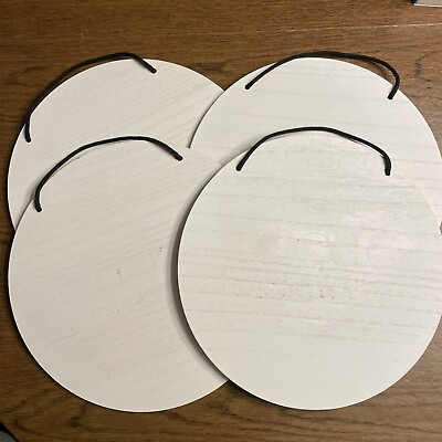 #ad 12” Round Wood Hanging Signs Set Of 4 White Circles USED DIY Crafting $5.99
