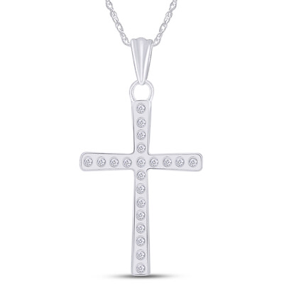 #ad Natural Diamond Accents 14K White Gold Plated Sterling Cross Pendant w Chain $157.49