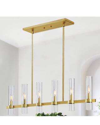 #ad Untrammelife YTM210605B06 BB 36quot; 6 Light Linear Glass Chandelier Gold Finish $199.99