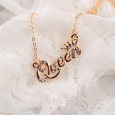 #ad Women Fashion Alphabetical Queen Rhinestone Short Clavicle Chain Necklace Gift $1.47