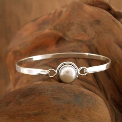 #ad Good Looking Pearl Gemstone 925 Sterling Silver Good Looking Gift Bangle MO0003 $17.42