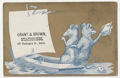 #ad 1880s Anthropomorphic Mice Sailors Stationer Victorian Trade Card Boston Mass $19.00