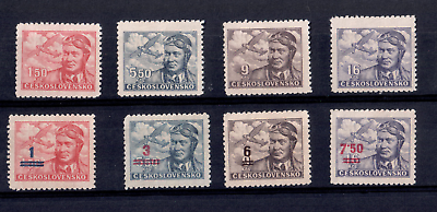 #ad Czechoslovakia 1946 1949 set of 8 stamps Capt Frantisek Novak 4 overprint MNH $11.70