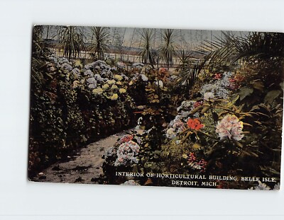 #ad Postcard Interior of Horticultural Building Belle Isle Detroit Michigan USA $29.95