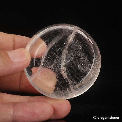#ad 95g51mm Natural Clear Quartz Crystal Coin Palm Worry Stone Healing Chakra Reiki $15.19